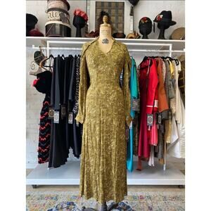 & other stories snake skin green rayon dress long sleeve tie neck nwt 1930 style